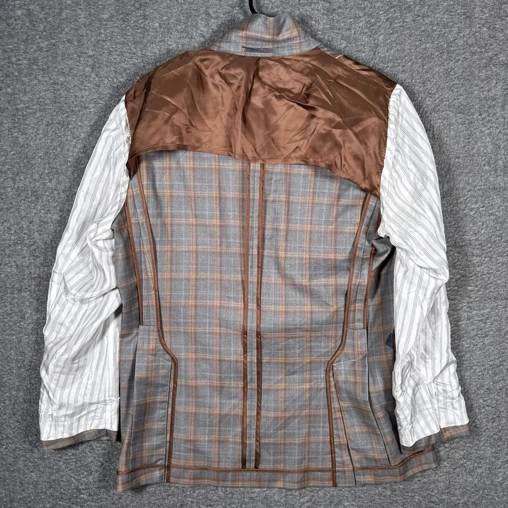 J Hilburn Sport Coat Mens 42S Windowpane Plaid Reda Italian Wool Unstructured